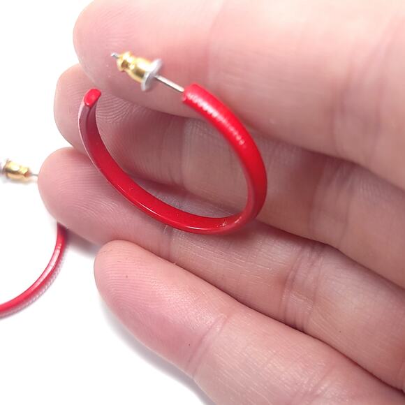 Red Open Hoop Earrings, Bold Modern Minimalist Statement Jewelry for Women - Picture 9 of 10